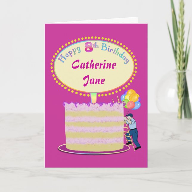 Girls Cute 8th Birthday Personalized It Card (Front)