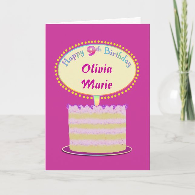 Girls Cute 9th Birthday Personalize It Card (Front)