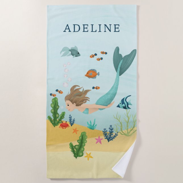 Girls Cute and Magical Mermaid Sea Kids Beach Towel (Front)