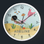 Girls Cute and Magical Under the Sea Mermaid Kids Clock<br><div class="desc">This cute and whimsical kids clock features an under the sea magical mermaid wearing a natural Afro and pink tail, with a matching fish on the back. The bag can be personalized with your girls name, the perfect gift for any mermaid enthusiast, great decor for a kids room or nursery....</div>