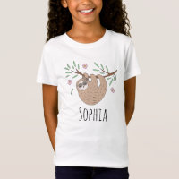 Girls Cute and Modern Floral Sloth Animal and Name