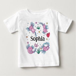 Girls Cute and Modern Pink Axolotl and Name Kids Baby T-Shirt