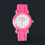 Girls Cute and Modern Pink Rainbow & Name Kids Watch<br><div class="desc">This cute and modern kids watch features a gorgeous boho rainbow cartoon,  and can be personalized with your girls name. With clear,  easily readable numbers,  this 'first' watch is great for a child or toddler just starting out on learning the time. The perfect design for your little one!</div>
