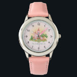 Girls Cute and Pink Princess Castle Fairytale Kids Watch<br><div class="desc">This magical and cute fairytale-themed kids watch design features a prince and princess, with an enchanted pink castle, butterfly’s, flowers, hares, a magical deer, and whimsical mushrooms. This pink and girly “once upon a time” design can be easily personalized with your girls name in an elegant font.</div>