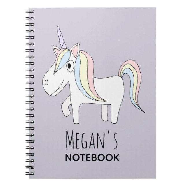 Girl's Cute and Purple Magical Unicorn School Notebook (Front)