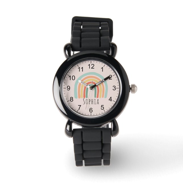 Girls Cute and Trendy Pink Boho Rainbow Watch (Front)