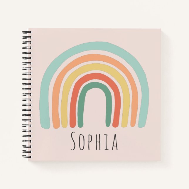Girls Cute and Whimsical Boho Rainbow Kids Notebook (Front)