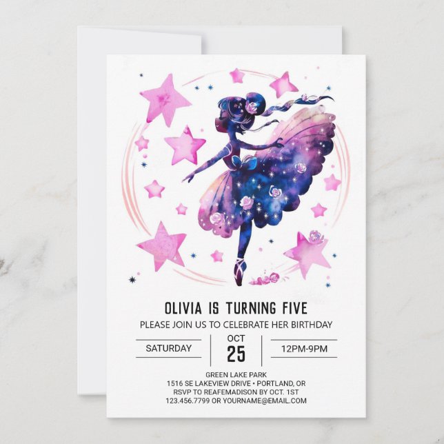 Girl's Cute Ballerina Birthday Invitation (Front)