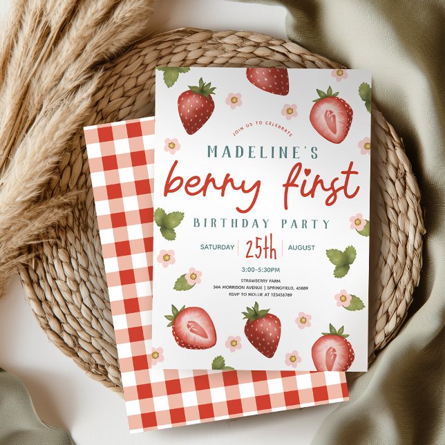 Girls Cute Berry First Summer Kids First Birthday Invitation (Creator Uploaded)
