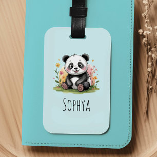 Girls Cute Blue Panda Kids Luggage Tag