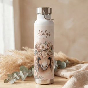 Girls Cute Boho Horse Personalized Name Water Bottle