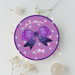 Girls Cute Bow Merry Christmas custom name Classic Round Sticker<br><div class="desc">Girls Cute Bow Merry Christmas custom name Classic Round Sticker. Personalize it with your names on it.</div>