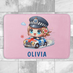 Girls Cute British Police Driving Police Car Bath Mat