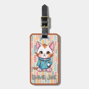 Girl's Cute Cartoon Kitty Cat Name Luggage Tag