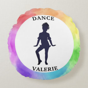Girls Cute Dance Watercolor Round Pillow