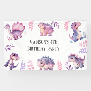 Girls Cute Dinosaur Themed Birthday Party Banner