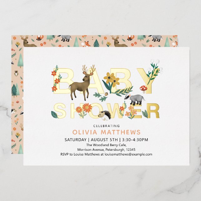 Girls Cute Elegant Woodland Animals Baby Shower (Front/Back)