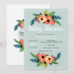 Girls Cute Floral Botanical Flowers Baby Shower Invitation