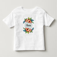 Girls Cute Fun Floral Watercolor Flowers and Name