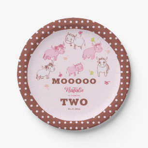 Girls Cute Funny Cows Pink Pattern 2nd Birthday Paper Plate