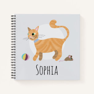 Girls Cute Ginger Tabby Cat Cartoon Name Kids Notebook