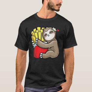 Girls Cute Kawaii Sloth Hugging French Fries Potat T-Shirt