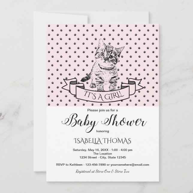 Girls Cute Kitten Baby Shower Invitation (Front)