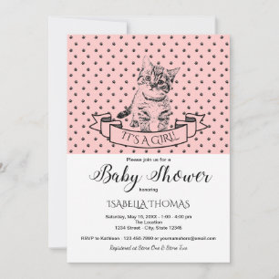 Girls Cute Kitten Baby Shower Invitation