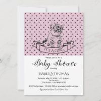 Girls Cute Kitten Purple Baby Shower Invitation