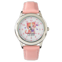 Girls Cute Kitty Kitten Cat Pink Custom Name