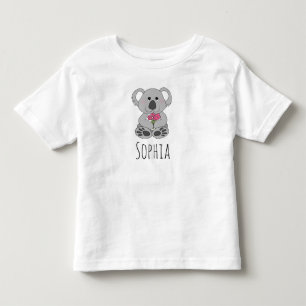 Girls Cute Koala Bear Cartoon and Flowers and Name Toddler T-shirt