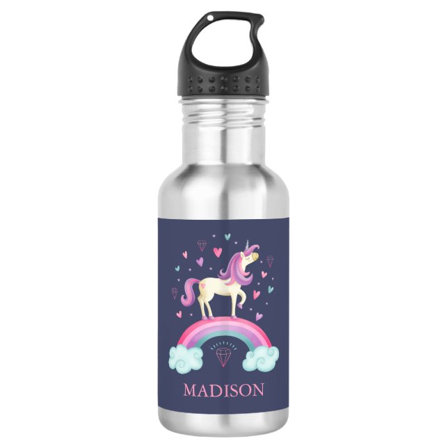 Girls Cute Magical Rainbow Unicorn 532 Ml Water Bottle (Front)