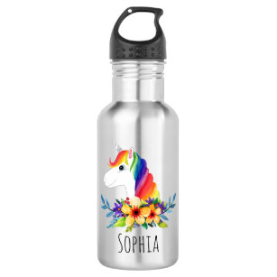 Girls Cute Magical Rainbow Unicorn & Flowers Kids 532 Ml Water Bottle