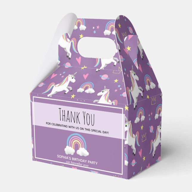 Girls Cute Magical Unicorn Kids Birthday Party Favor Box (Front Side)