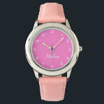 Girls Cute Modern Pink Stylish Custom Name Kids Watch<br><div class="desc">Custom, Kids, Name, cute steel pink leather girls watch. Personalize it with your child's name.</div>