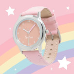 Girls Cute Modern Pink Stylish Custom Name Kids Watch<br><div class="desc">Custom,  Kids,  Name,  cute steel pink leather girls watch. Personalize it with your child's name.</div>