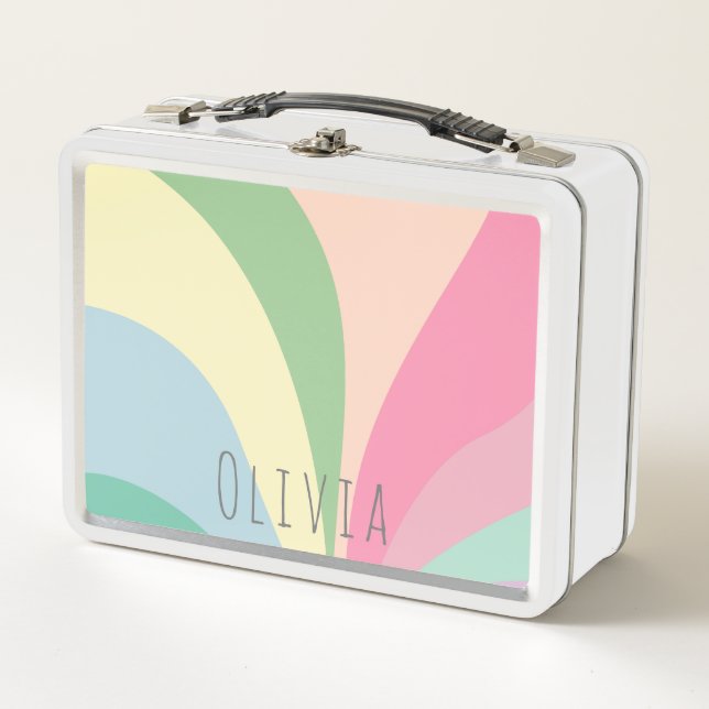 Girls Cute Modern Rainbow Kids Metal Lunch Box (Front)