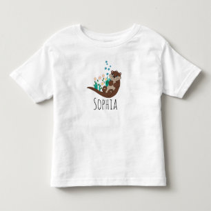 Girls Cute Otter Cartoon and Flowers Toddler T-shirt
