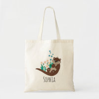 Girls Cute Otter Cartoon Flowers and Name Kids