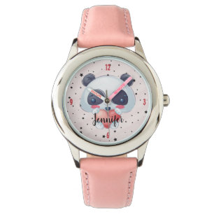 Girls Cute Panda Bear and Stars Custom Name Kids Watch