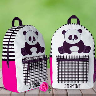 Girls Cute Panda School Pink Custom Name Gift Printed Backpack