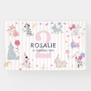 Girls Cute Pastel Dog Let's Pawty Birthday Banner