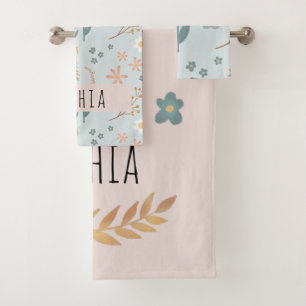 Girls Cute Pastel Floral Botanical Pattern Kids Bath Towel Set