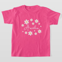 Girls Cute Personalised Floral Daisy Pink T-Shirt