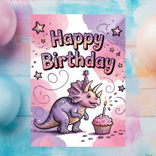 Girls Cute Personalized Dinosaur Birthday  Card