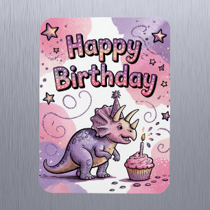 Girls Cute Personalized Dinosaur Birthday Magnet