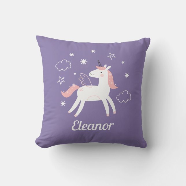 Girls Cute Personalized Unicorn  Throw Pillow (Front)