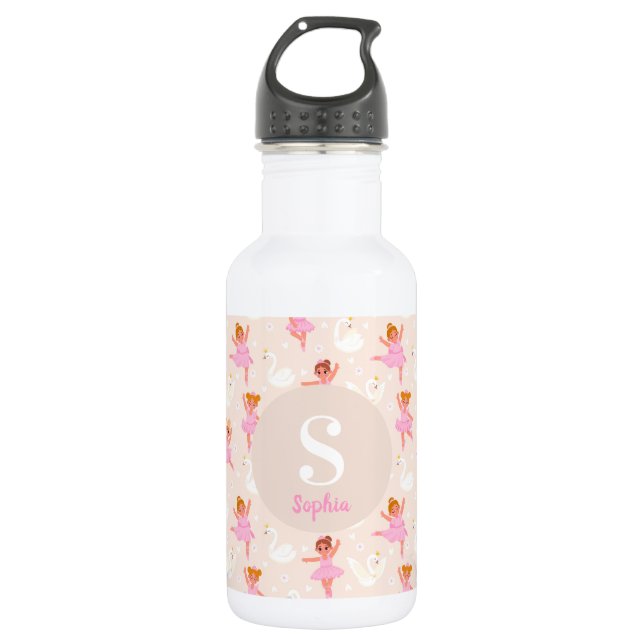 Girls Cute Pink Ballerina Swan Personalized 532 Ml Water Bottle (Front)