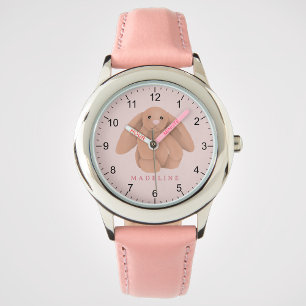 Girls Cute Pink Bunny Rabbit Plushie Kids Watch