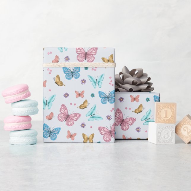 Girls Cute Pink Butterfly Pattern Kids Birthday Wrapping Paper (Baby Shower)